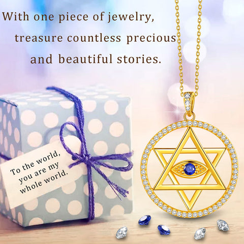 Blue Evil Eye Star of David Necklace Pendant Charm 925 sterling silver - Necklaces - Aurora Tears