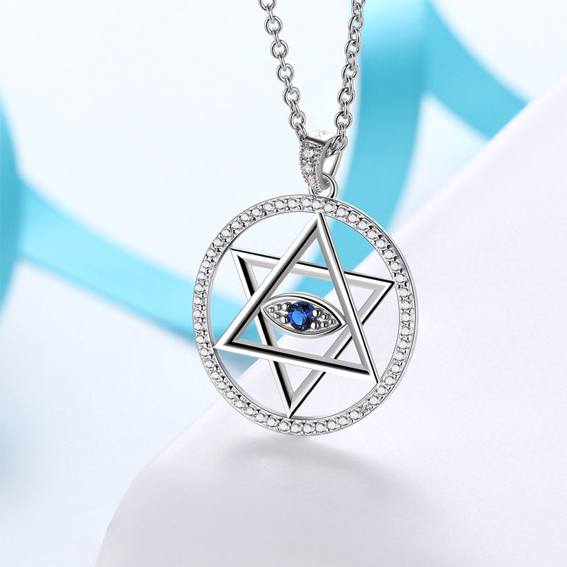 Blue Evil Eye Star of David Necklace Pendant Charm 925 sterling silver - Necklaces - Aurora Tears