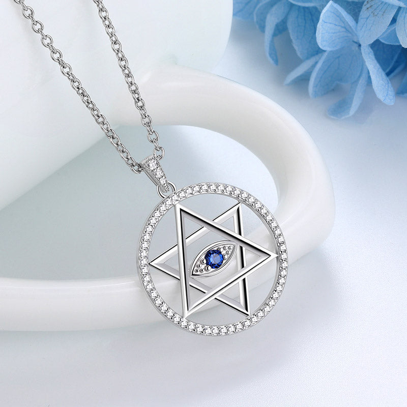 Blue Evil Eye Star of David Necklace Pendant Charm 925 sterling silver - Necklaces - Aurora Tears