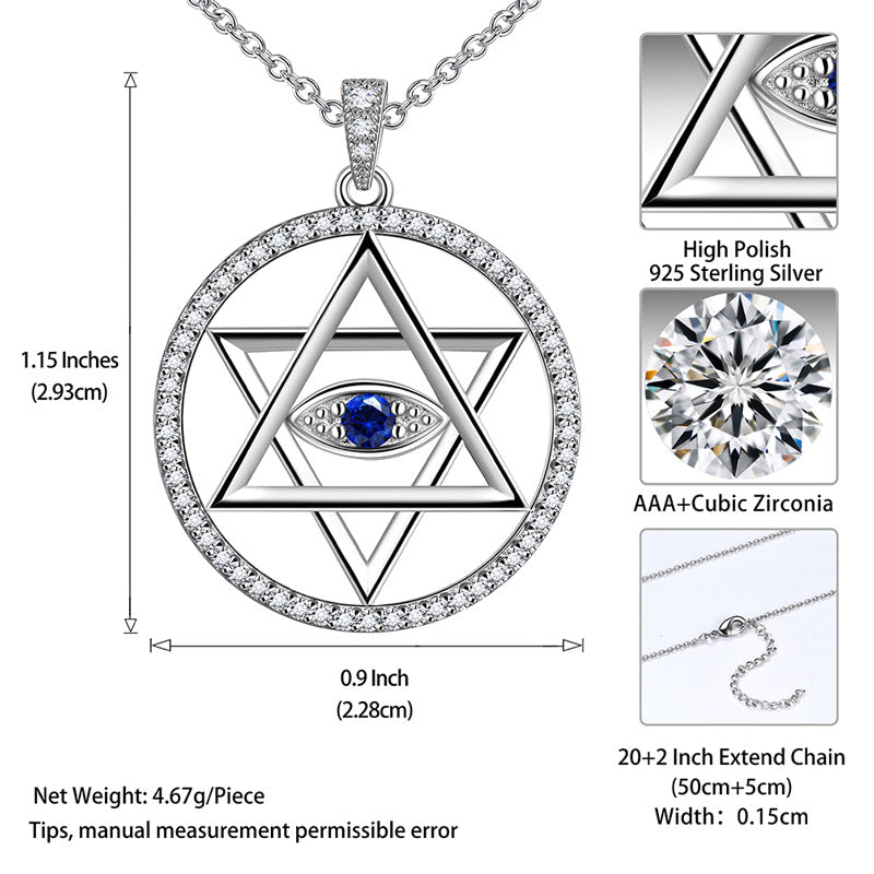 Blue Evil Eye Star of David Necklace Pendant Charm 925 sterling silver - Necklaces - Aurora Tears
