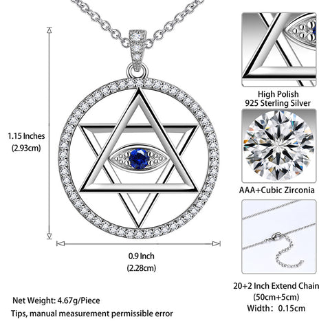 Blue Evil Eye Star of David Necklace Pendant Charm 925 sterling silver - Necklaces - Aurora Tears