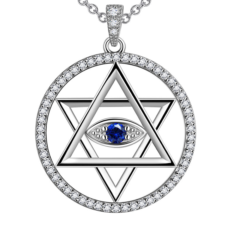 Blue Evil Eye Star of David Necklace Pendant Charm 925 sterling silver - Necklaces - Aurora Tears