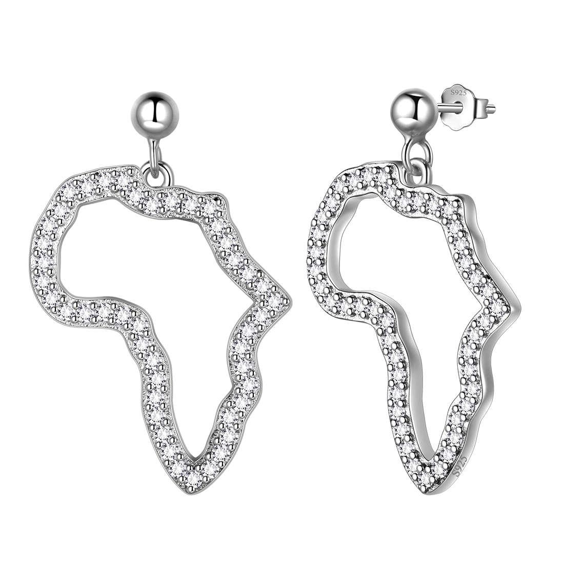 Aurora Tears African Map Drop Earring Stud Women 925 Sterling Silver