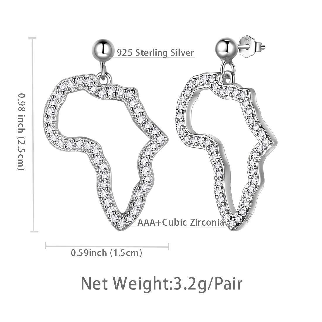 African Map Drop Earring Women 925 Sterling Silver - Earrings - Aurora Tears Jewelry