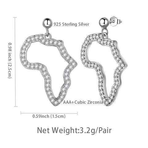 African Map Drop Earring Women 925 Sterling Silver - Earrings - Aurora Tears Jewelry