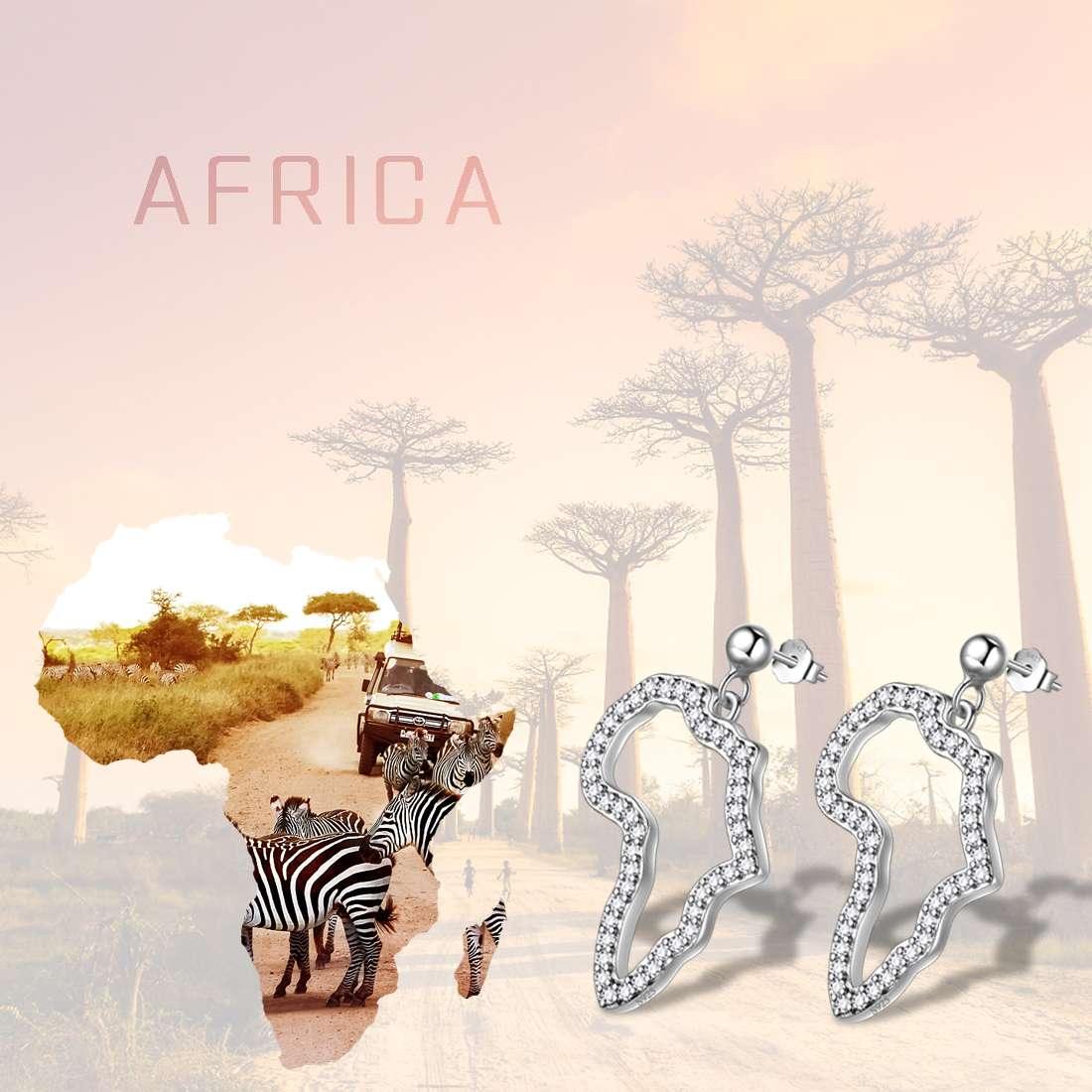 African Map Drop Earring Women 925 Sterling Silver - Earrings - Aurora Tears Jewelry