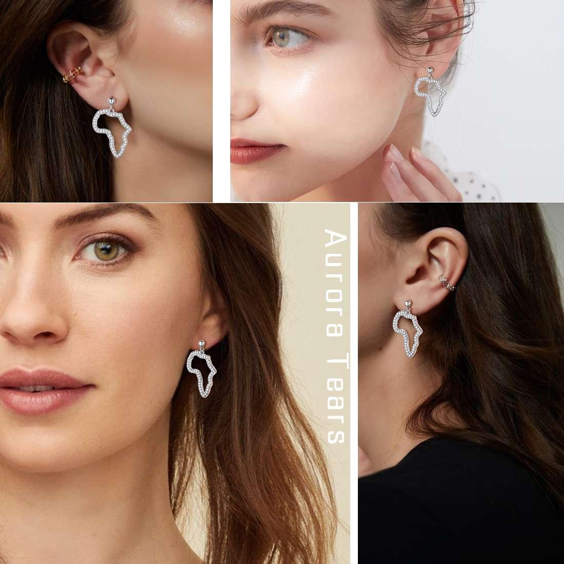 African Map Drop Earring Women 925 Sterling Silver - Earrings - Aurora Tears Jewelry