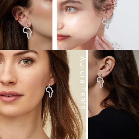 African Map Drop Earring Women 925 Sterling Silver - Earrings - Aurora Tears Jewelry