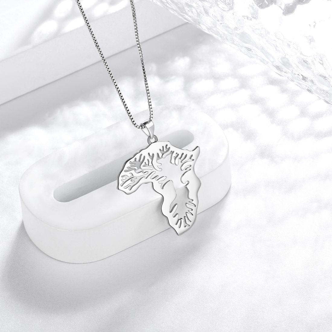 African Map Necklace Pendant 925 Sterling Silver - Necklaces - Aurora Tears Jewelry