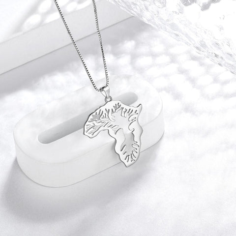 African Map Necklace Pendant 925 Sterling Silver - Necklaces - Aurora Tears Jewelry