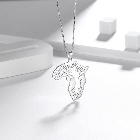 African Map Necklace Pendant 925 Sterling Silver - Necklaces - Aurora Tears Jewelry