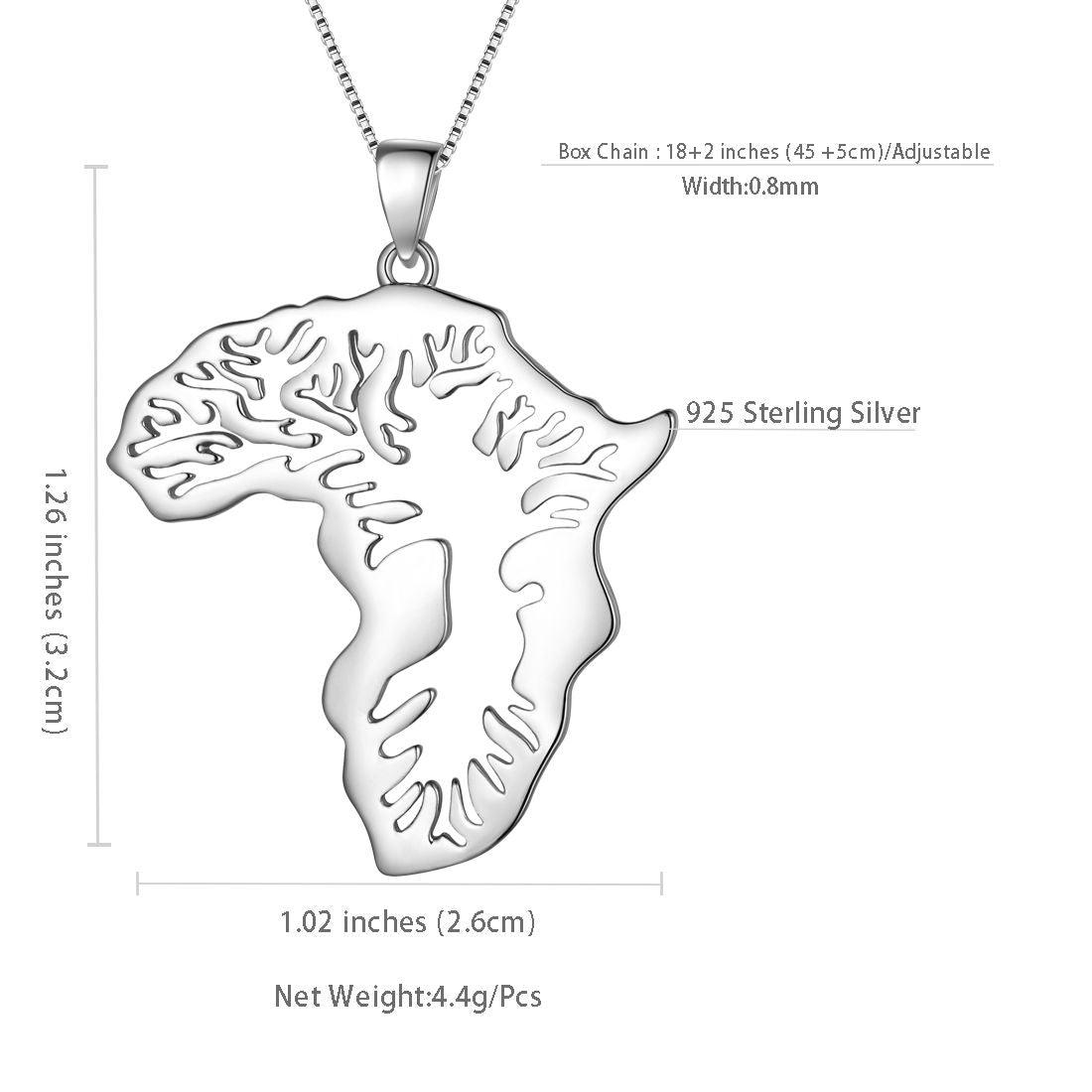 African Map Necklace Pendant 925 Sterling Silver - Necklaces - Aurora Tears Jewelry