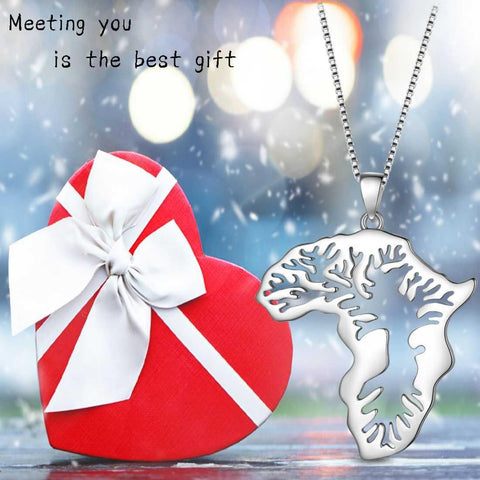 African Map Necklace Pendant 925 Sterling Silver - Necklaces - Aurora Tears Jewelry