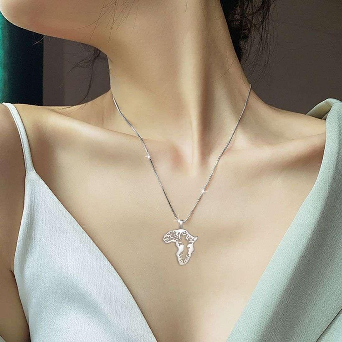 African Map Necklace Pendant 925 Sterling Silver - Necklaces - Aurora Tears Jewelry