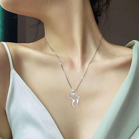 African Map Necklace Pendant 925 Sterling Silver - Necklaces - Aurora Tears Jewelry