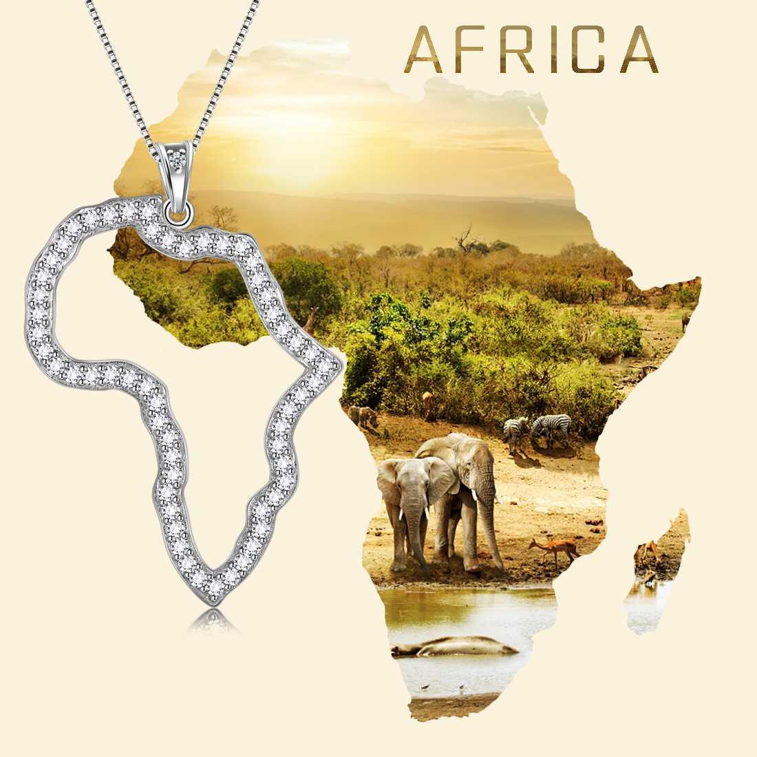 African Map Necklace Pendant Women 925 Sterling Silver - Necklaces - Aurora Tears Jewelry