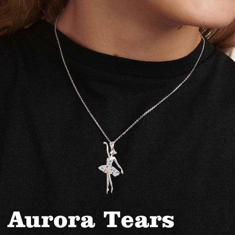 Ballerina Ballet Dancer Pendant Necklace Rainbow 925 Sterling Silver - Necklaces - Aurora Tears