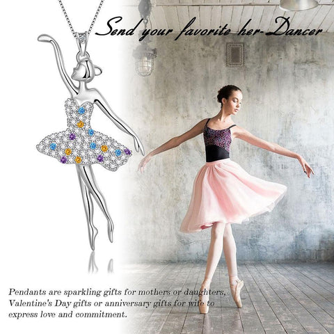 Ballerina Ballet Dancer Pendant Necklace Rainbow 925 Sterling Silver - Necklaces - Aurora Tears