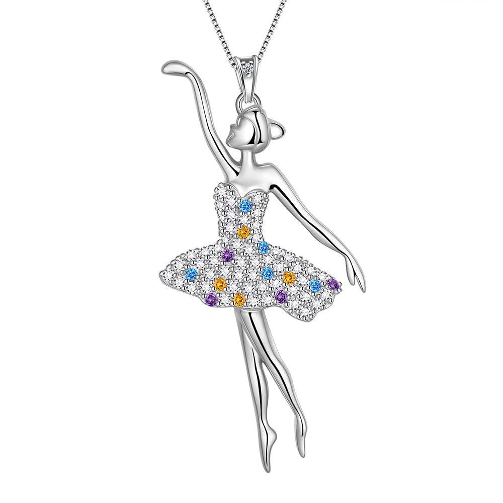 Ballerina Ballet Dancer Pendant Necklace Rainbow 925 Sterling Silver - Necklaces - Aurora Tears