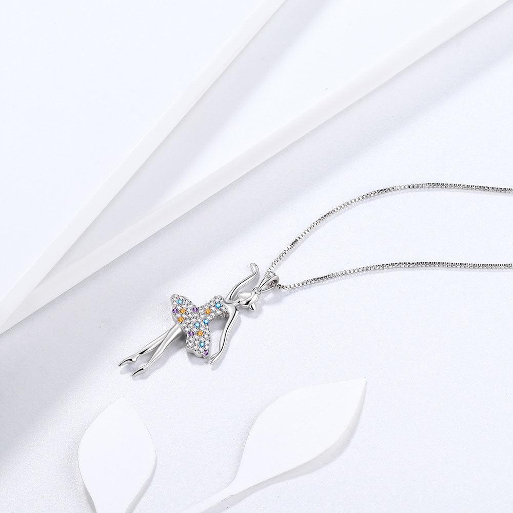 Ballerina Ballet Dancer Pendant Necklace Rainbow 925 Sterling Silver - Necklaces - Aurora Tears