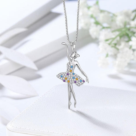 Ballerina Ballet Dancer Pendant Necklace Rainbow 925 Sterling Silver - Necklaces - Aurora Tears