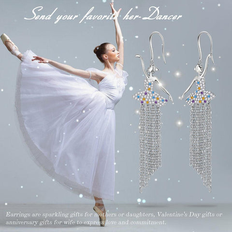 Ballerina Ballet Dancer Dangle Earrings Rainbow 925 Sterling Silver - Earrings - Aurora Tears
