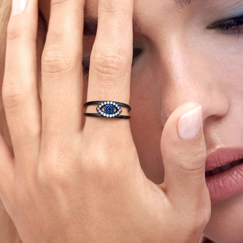 Protection Symbol Blue Evil Eye Ring 925 sterling silver - Rings - Aurora Tears