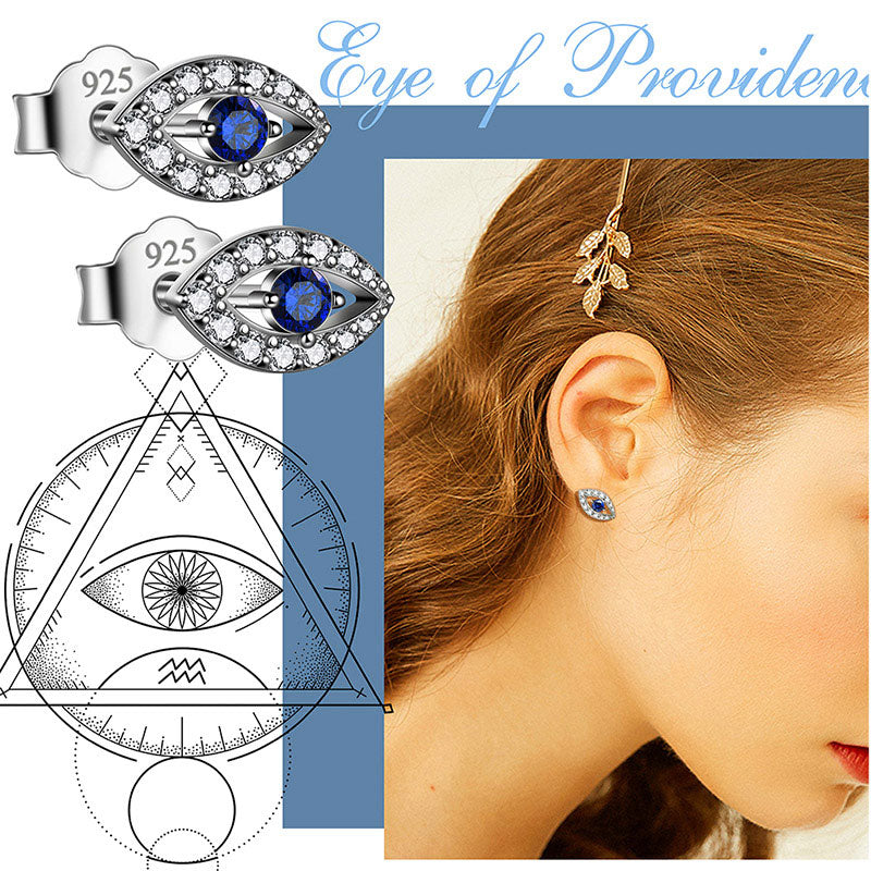 Sapphire Evil Eye Earrings Studs 925 sterling silver - Earrings - Aurora Tears