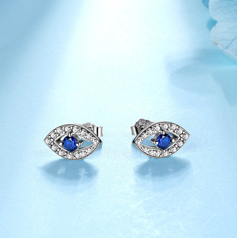 Sapphire Evil Eye Earrings Studs 925 sterling silver - Earrings - Aurora Tears