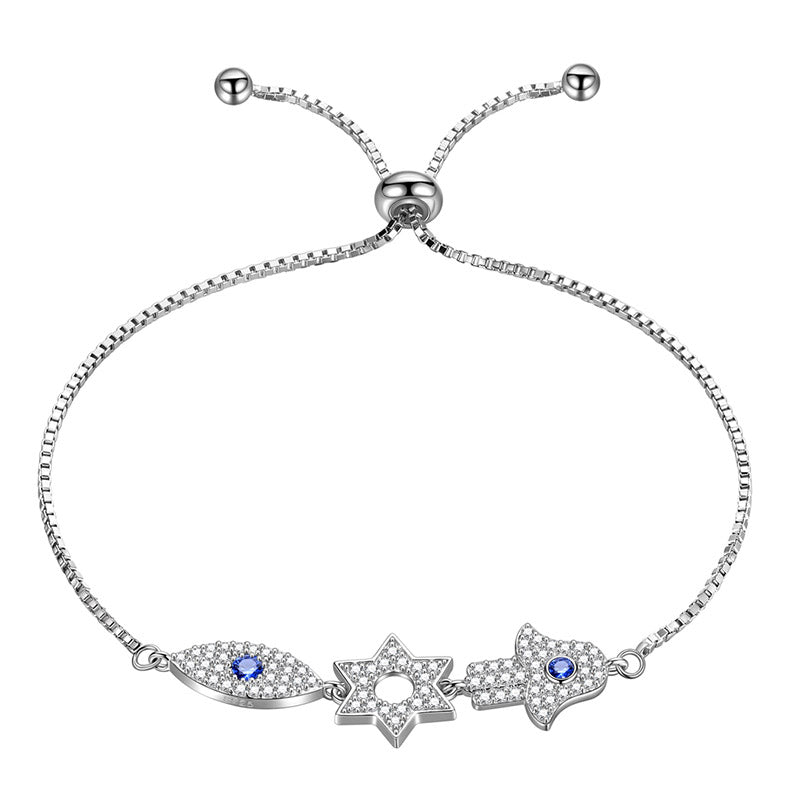 Star of David Evil Eye Hamsa Hand Bracelet 925 sterling silver - Bracelet - Aurora Tears