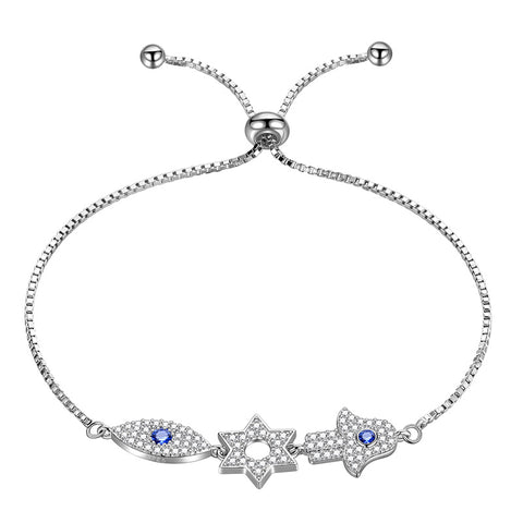 Star of David Evil Eye Hamsa Hand Bracelet 925 sterling silver - Bracelet - Aurora Tears