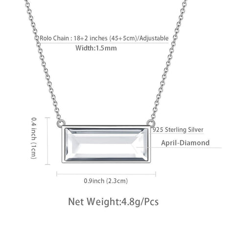 Bar Birthstone April Diamond Necklace Sterling Silver - Necklaces - Aurora Tears