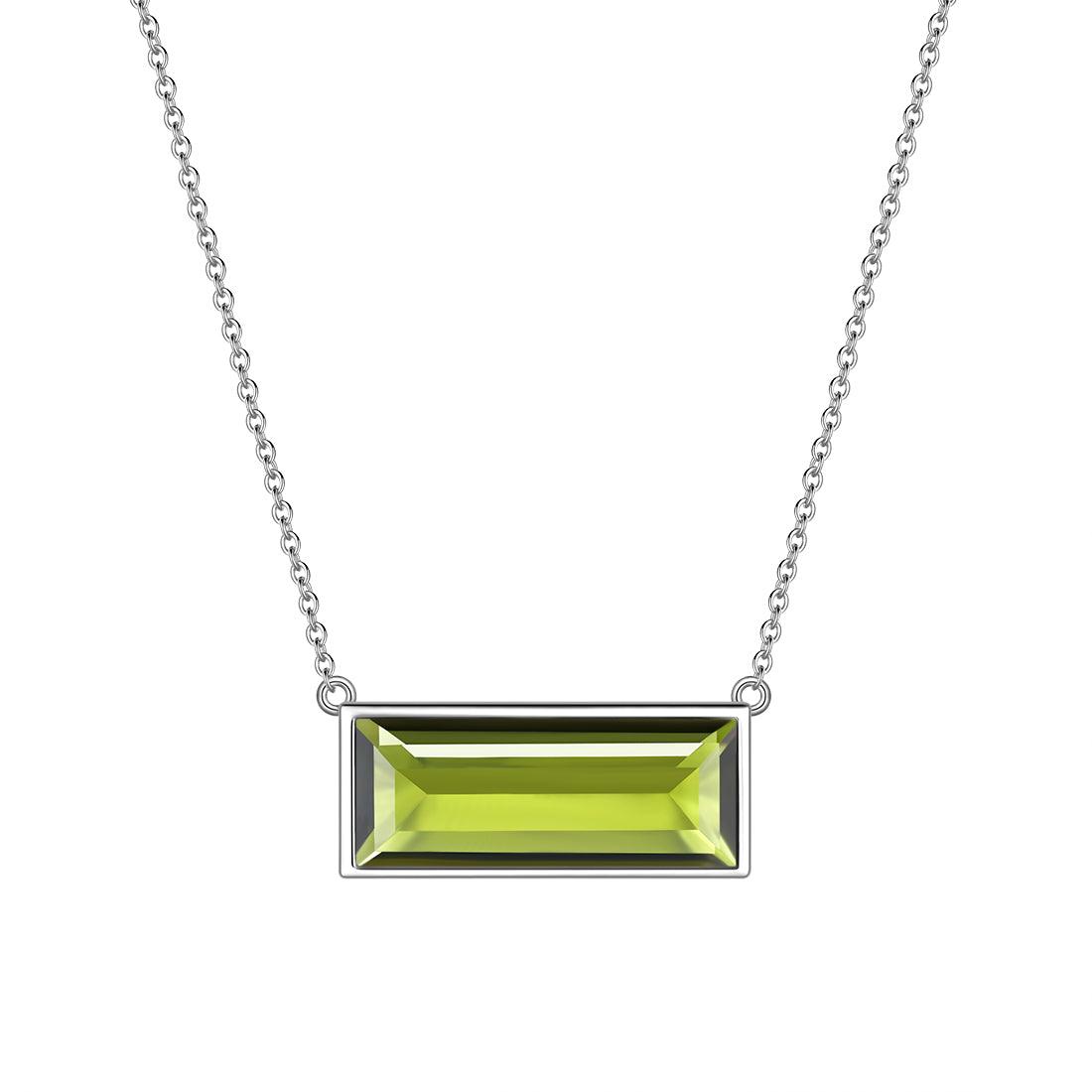 Bar Birthstone August Peridot Necklace Sterling Silver - Necklaces - Aurora Tears