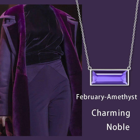 Bar Birthstone February Amethyst Necklace Sterling Silver - Necklaces - Aurora Tears