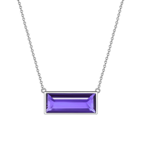 Bar Birthstone February Amethyst Necklace Sterling Silver - Necklaces - Aurora Tears