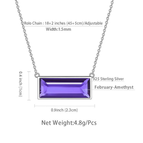 Bar Birthstone February Amethyst Necklace Sterling Silver - Necklaces - Aurora Tears