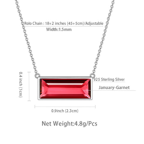 Bar Birthstone January Garnet Necklace Sterling Silver - Necklaces - Aurora Tears