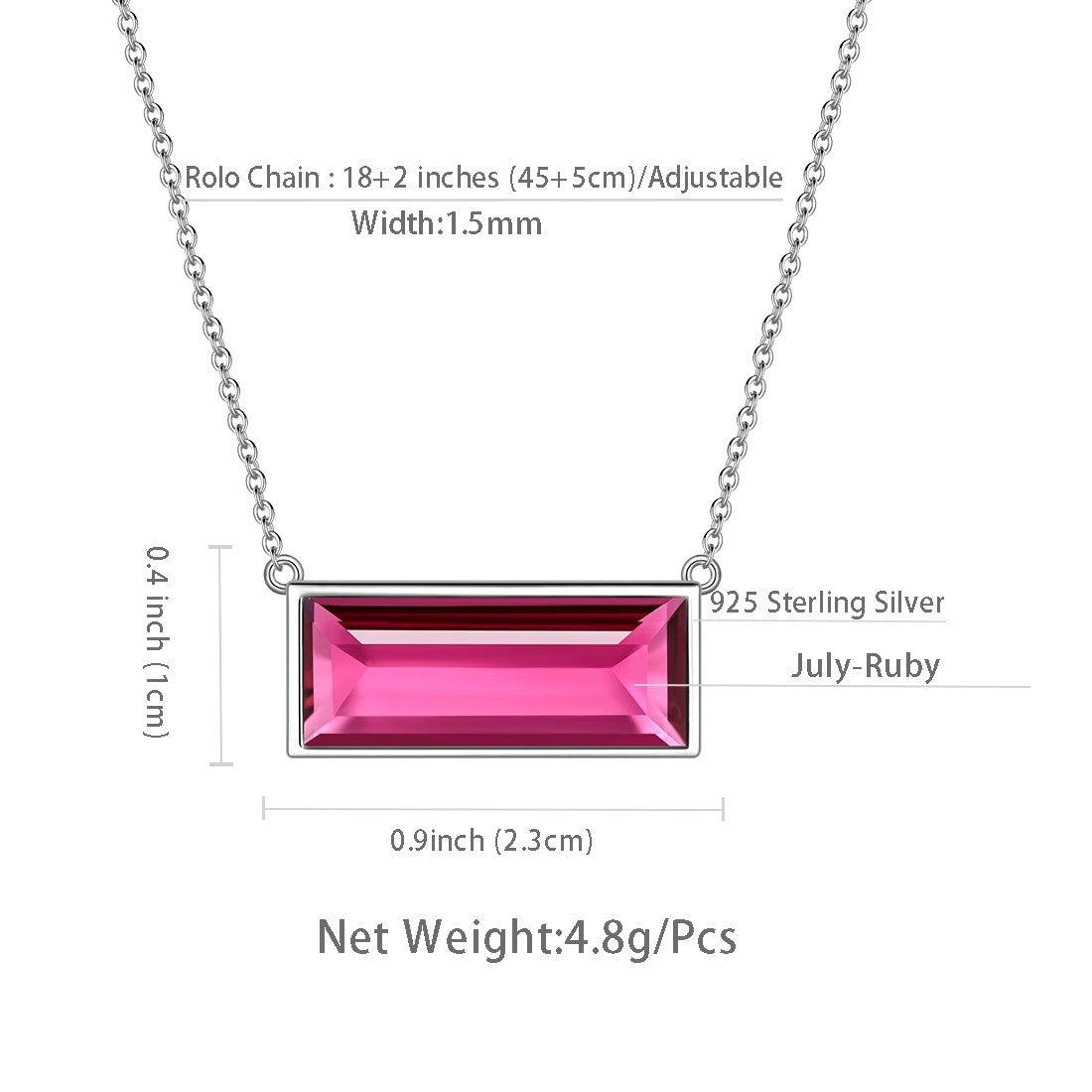 Bar Birthstone July Ruby Necklace Sterling Silver - Necklaces - Aurora Tears