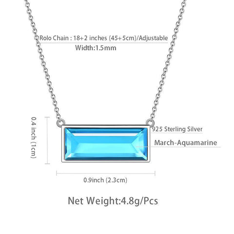 Bar Birthstone March Aquamarine Necklace Sterling Silver - Necklaces - Aurora Tears