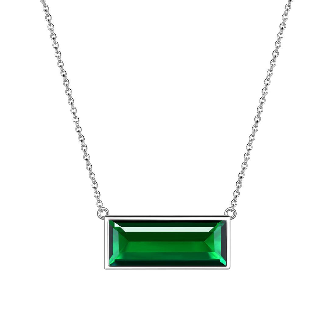 Bar Birthstone May Emerald Necklace Sterling Silver - Necklaces - Aurora Tears