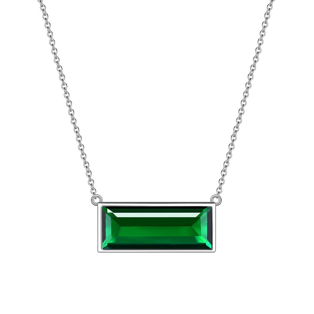 Bar Birthstone May Emerald Necklace Sterling Silver - Necklaces - Aurora Tears