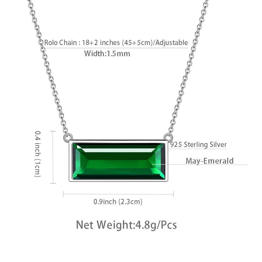 Bar Birthstone May Emerald Necklace Sterling Silver - Necklaces - Aurora Tears