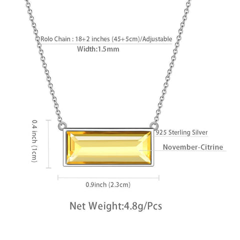 Bar Birthstone November Citrine Necklace Sterling Silver - Necklaces - Aurora Tears