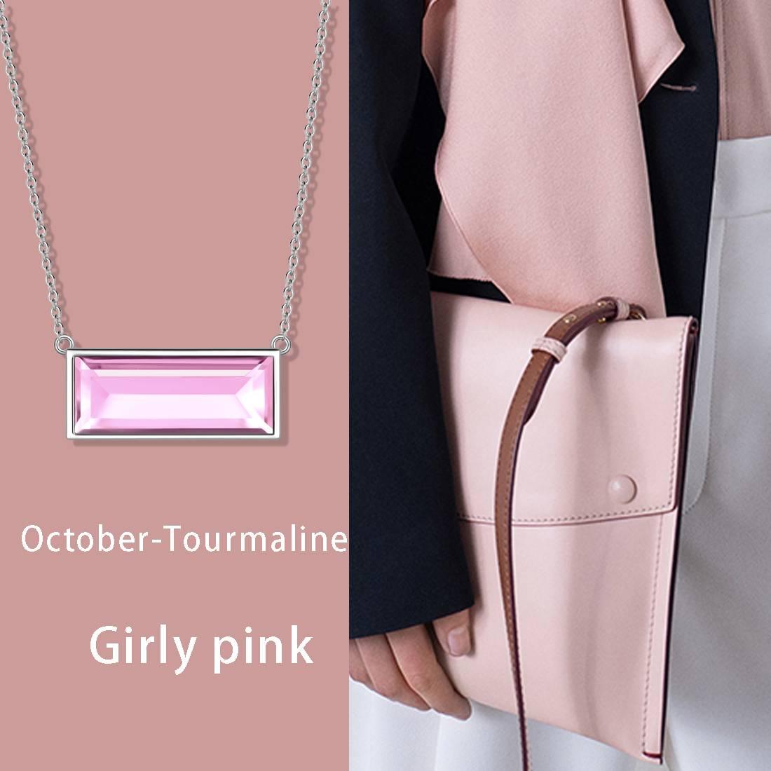 Bar Birthstone October Tourmaline Necklace Sterling Silver - Necklaces - Aurora Tears