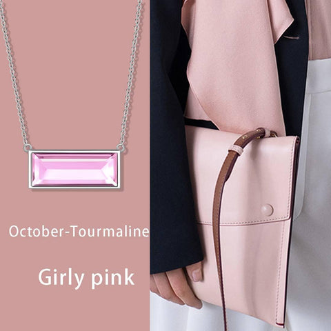 Bar Birthstone October Tourmaline Necklace Sterling Silver - Necklaces - Aurora Tears