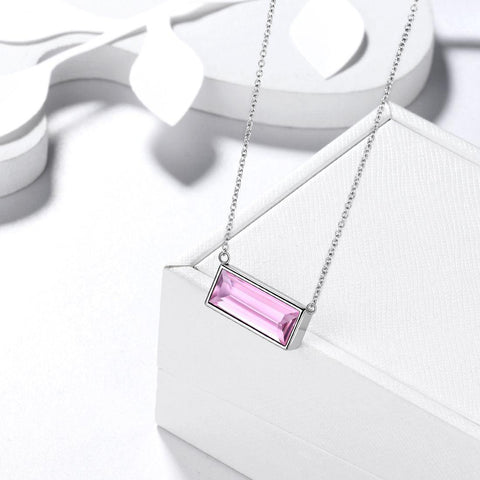 Bar Birthstone October Tourmaline Necklace Sterling Silver - Necklaces - Aurora Tears