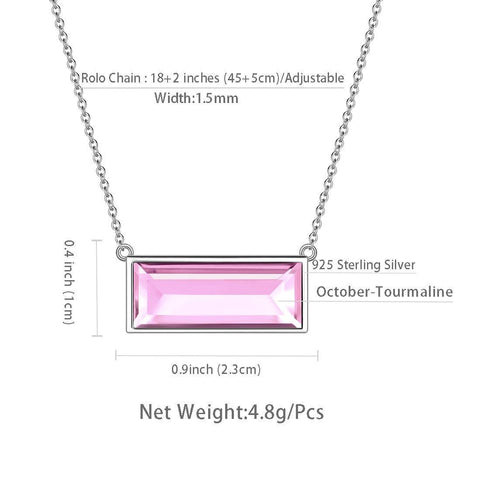 Bar Birthstone October Tourmaline Necklace Sterling Silver - Necklaces - Aurora Tears