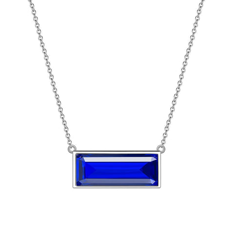 Bar Birthstone September Sapphire Necklace Sterling Silver - Necklaces - Aurora Tears