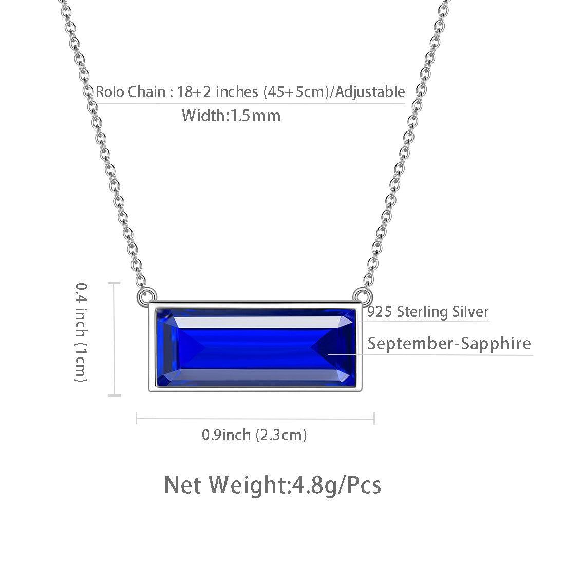 Bar Birthstone September Sapphire Necklace Sterling Silver - Necklaces - Aurora Tears