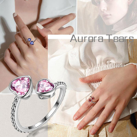 Birthstone January Garnet Love Hearts Ring Adjustable - Rings - Aurora Tears